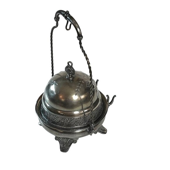Vintage James W. Tufts Silver-Plate Butter Dish Hanging Lid - Picture 4 of 11